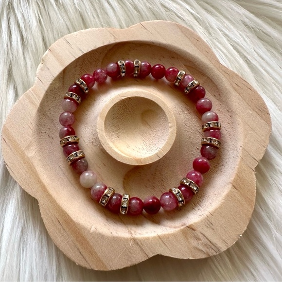 Jewelry - Handmade Watermelon Tourmaline Crystal Bracelet with Rhinestone Spacers